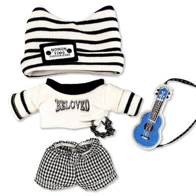 Set Cappello a Maglia con Orecchie da Gatto, Maglietta, Pantaloni e Chitarra per Bambola da 10 cm, Bianco, Peluche, Kigurumi, Accessori, Otaku, Bambola, Mascotte, Costume Kpopdoll [Usato]