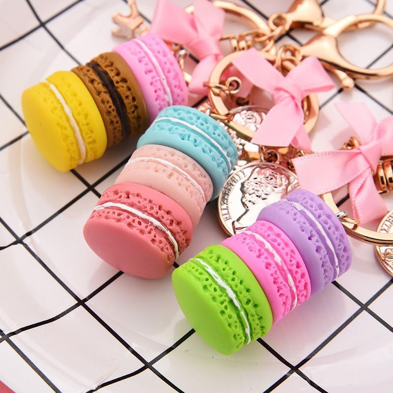 Schöner Macaron-Kuchen Eiffelturm Lebensmittel Schlüsselanhänger Schleife Autoschlüsselanhänger Tasche Geldbörse Anhänger Lebensmittel Kuchen Macaron Schlüsselanhänger