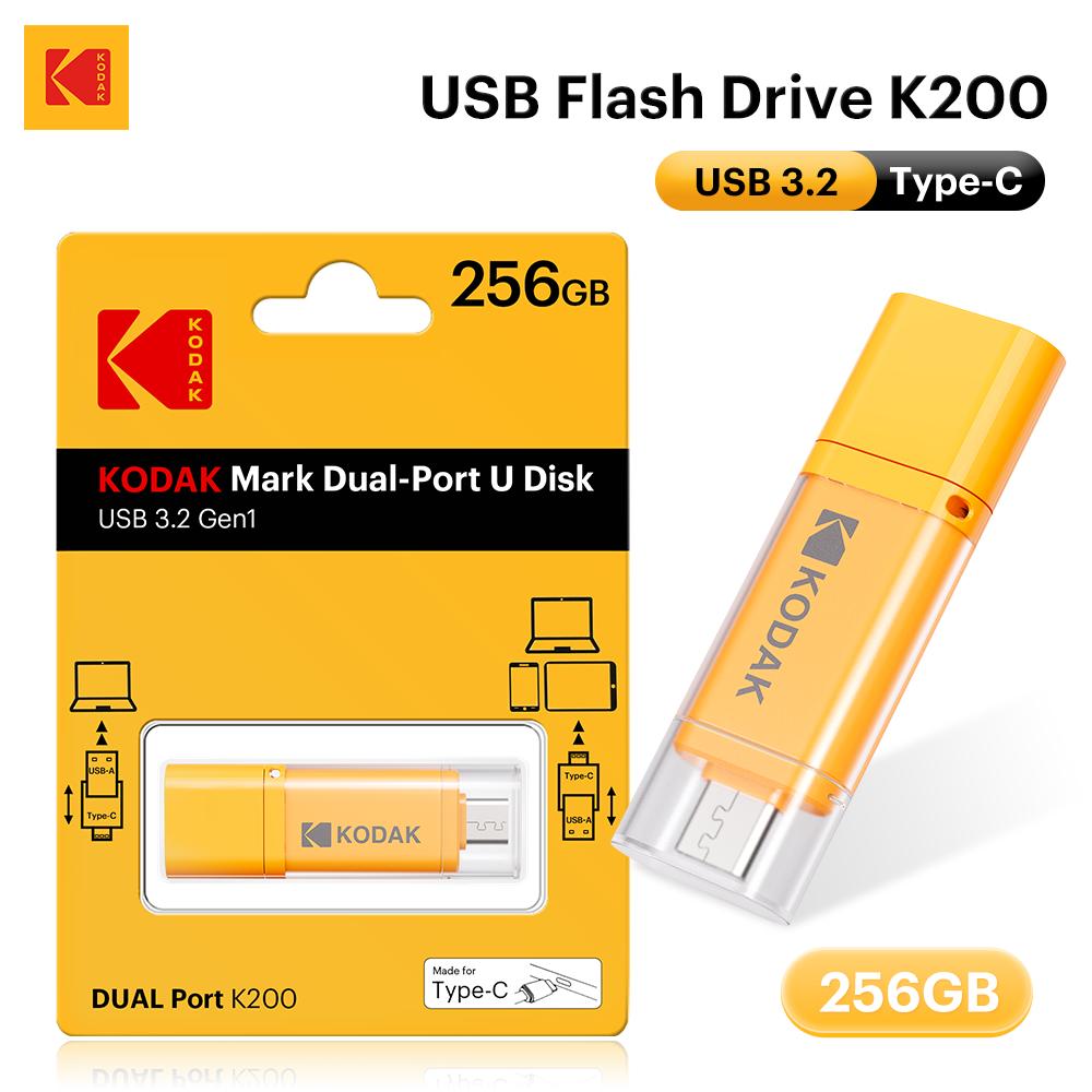 Kodak K200 USB 3.2 Flash Drive Dual Interface Type‑C & USB‑A OTG Memory Stick with Frosted Matte Finish 32GB/64GB/128GB/256GB for PC Phone Tablet Car