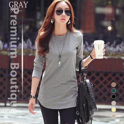 Spring And Autumn Japanese And Korean Round Neck Long-sleeved Knitted T-shirt For Women Solid Color Slim Bottoming Top For Women