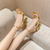 2024 Summer Women Sandal Sexy Peep Toe Square Head Strange High Heeled Party Shoes Narrowband Ankle Buckle Strap Sandalias
