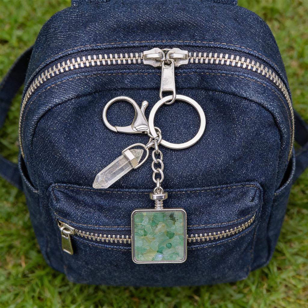 Versatile Square Keychain Featuring Natural Stone Crystals Photo Frame For Couples And Family