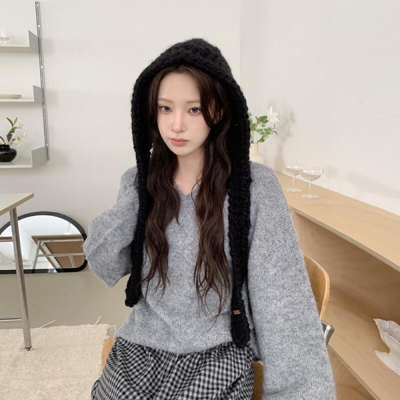 Women s Kitsch Style Thick Bonnet Knit Hat ivory