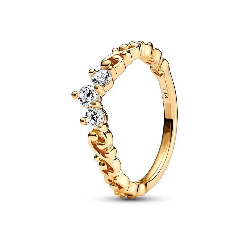 2025 Gold Plated Ring Zircon Sparkling Princess Wishbone Heart Women  Fine Jewelry