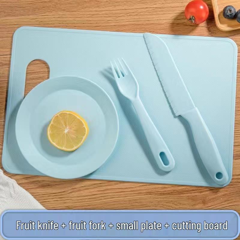 Available Kindergarten Plastic Kitchen & Fruit Knife Set for Kids - Includes Baby Fork & Vegetable Cutting Tools.