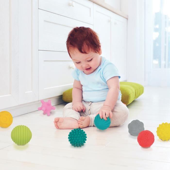 Assortiment de 8 balles d'éveil LUDI - Formes et couleurs différentes - Plastique souple - Dès 6 mois