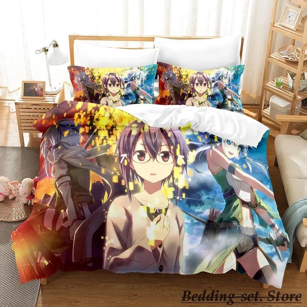 Sword Art Online II Bedding Set Cartoon Anime Three-piece Set Adult Kid Bedroom Duvetcover Sets 3D Kawaii Roupas De Cama