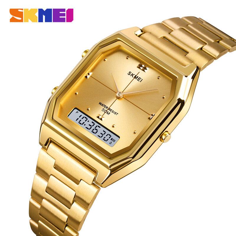 Skmei Herren Digitaluhr Casual Fashion Dual Display Edelstahl wasserdichte Armbanduhr für Männer Mann