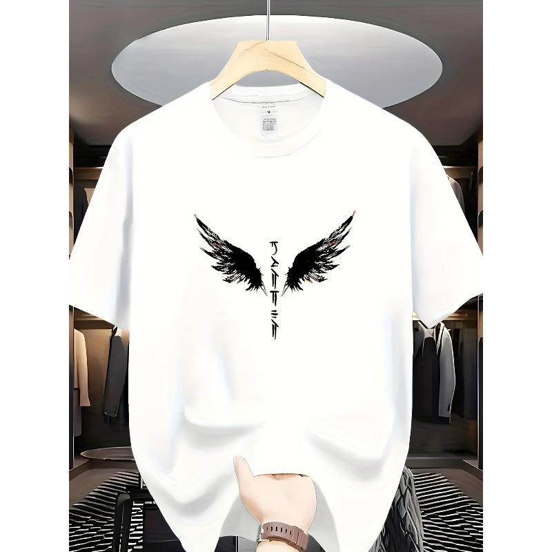 

European Size Versatile Summer Crew Neck Short Sleeve T-Shirt, Casual Style, Double Wing Graphic Tee, Perfect for Summer Cool Sports, Hiking S белый