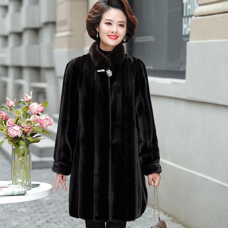 

Пальто из искусственного меха для женщин среднего возраста, зимнее, средней длины, для женщин старше 0 лет, широкое, слишком много одежды, толстая зимняя одежда 5XL 165-90 kg