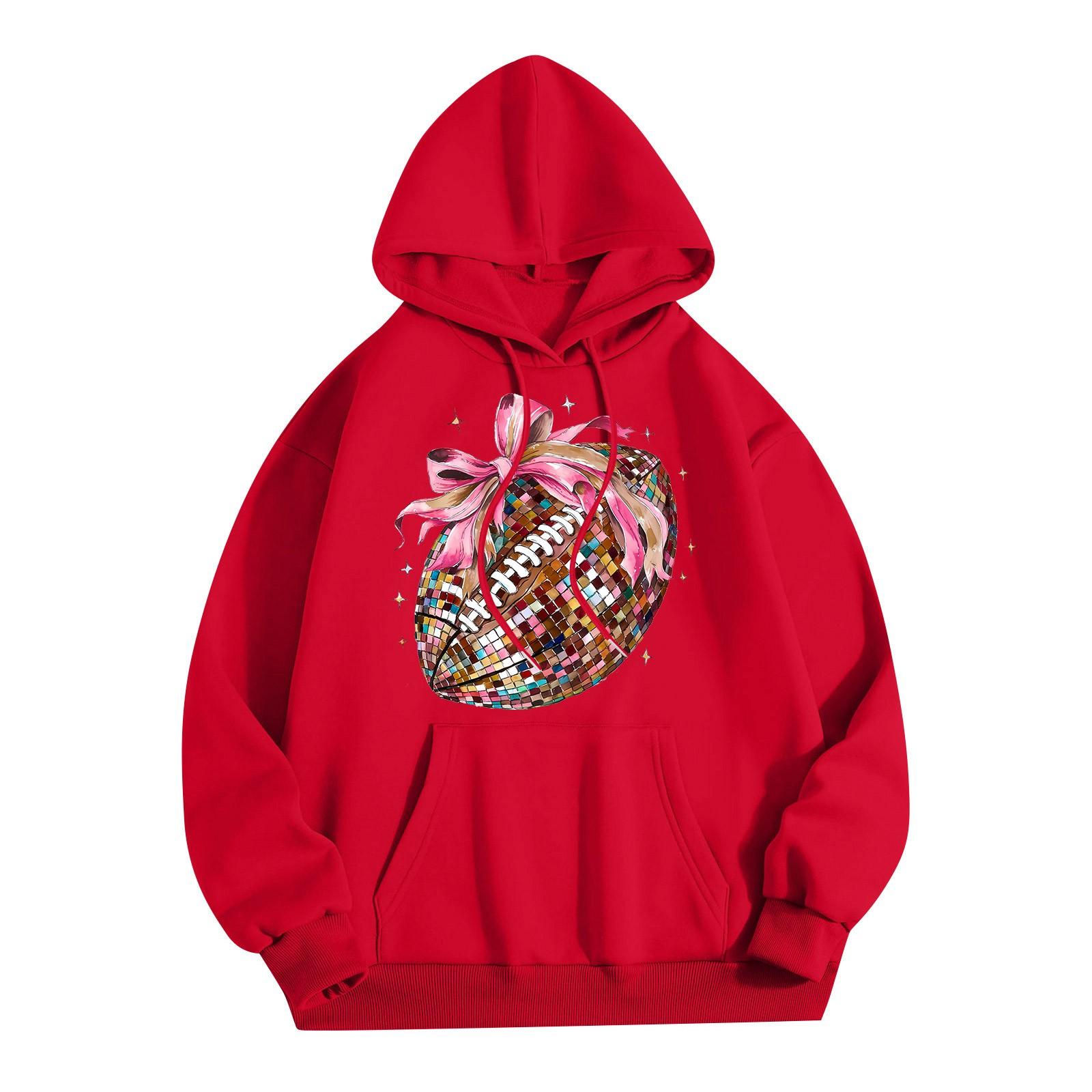 Женская модная легкая толстовка с длинными рукавами и карманами с принтом регби L розовый — фото 4