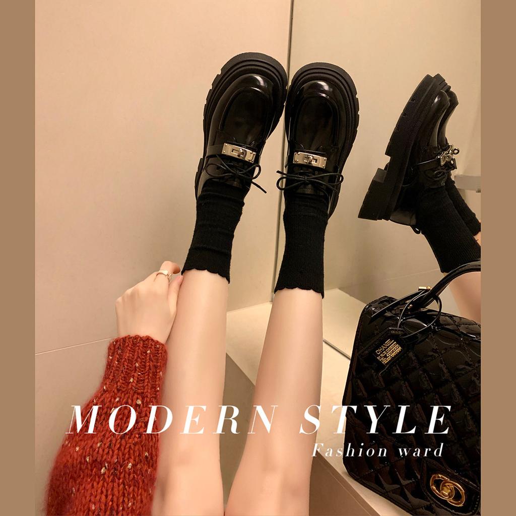 Yuexinwang Genuine Leather Flat for Huizhou Women's Shoes Grape Mother Same Small Leather Shoes Round Head Versatile College Style Platform Shoes Wom