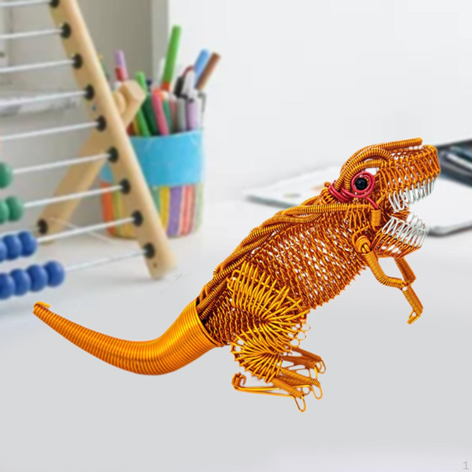 

Статуэтка динозавра, алюминиевая проволочная модель, скульптура животного, фигурка дракона для офиса золотистый
