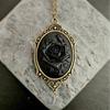 Gothic Bronze Oval Lacework Black Mourn Rose Flower Relief Pendant Necklace for Women Halloween Party Jewelry Accessories Gifts