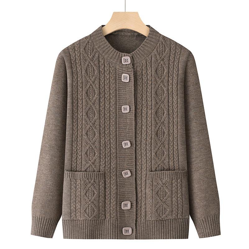 Fashionable Autumn Loose Knitted Cardigan Outer Sleeve Jacket for Middle-aged and Elderly Red Sweater for the Elderly
