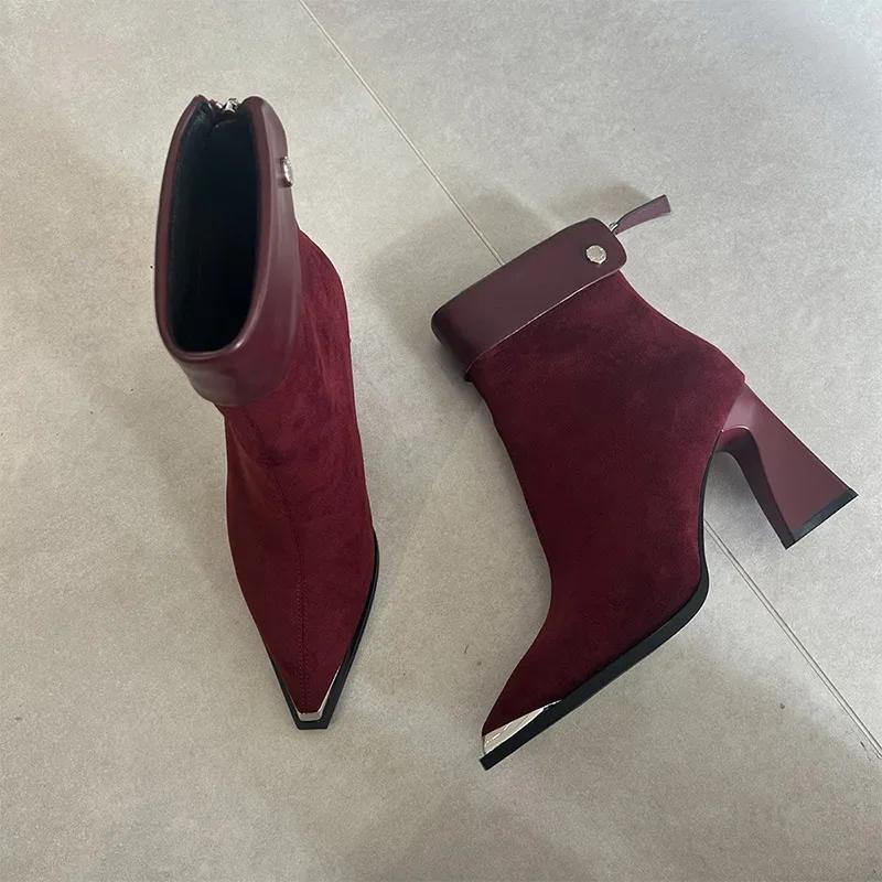 Vintage Leopard Women Ankle Boots Fashion Pointed Toe Short Booties Autumn Winter Laides Concise Thick Heel Shoes