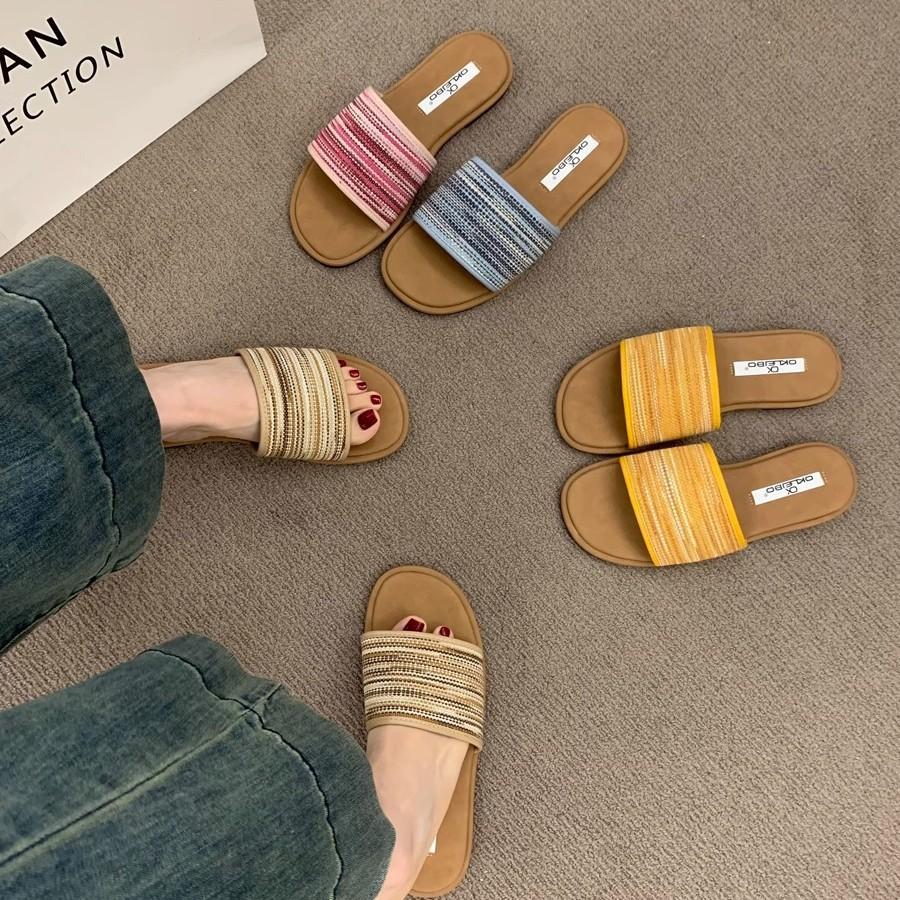 Flat Bottom Retro Woven Open-toed Cool Slippers Women's Summer Wear 2025 New with Skirt Cross-strap Roman Sandals