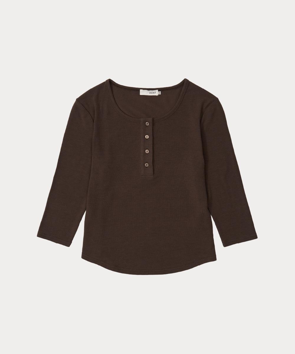 Ouas Button Henley Neck T-Shirt (Brown) Brown/1
