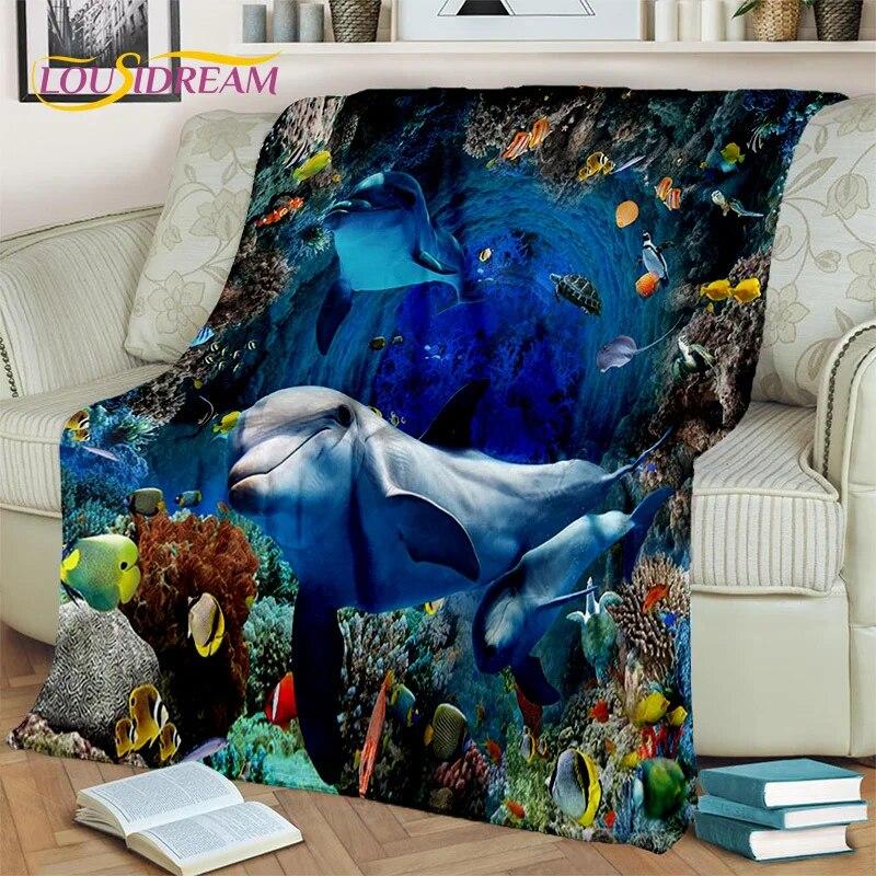 Cartoon Underwater World 3D Seabed Illusion Blanket,soft Throw Blanket for Home Bedroom Bed Sofa Picnic Office Cover Blanket Kid