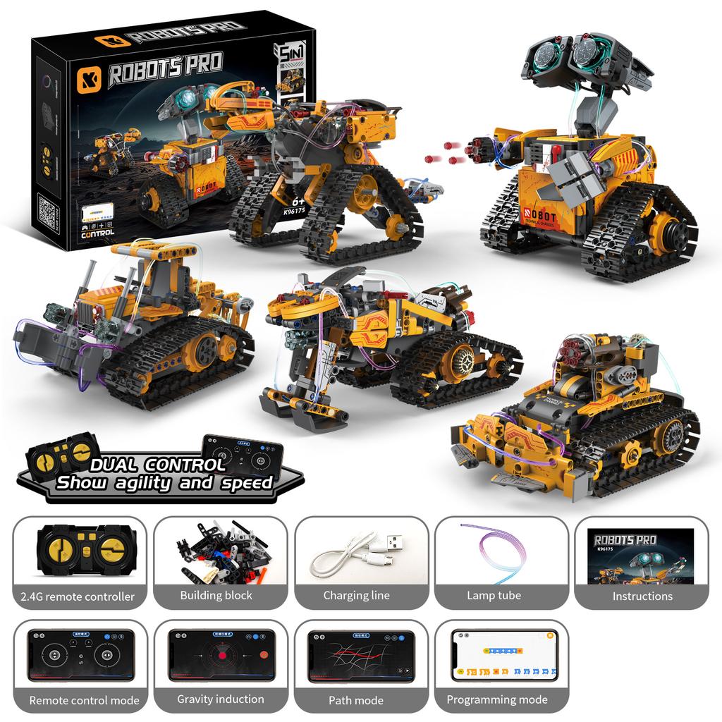 Moc 673Pcs 5 In 1 Creative Electric Rc Robot Model Snowmobile Diy Building Blocks Bulldozer Children'S Puzzle Toys Birthday Gift