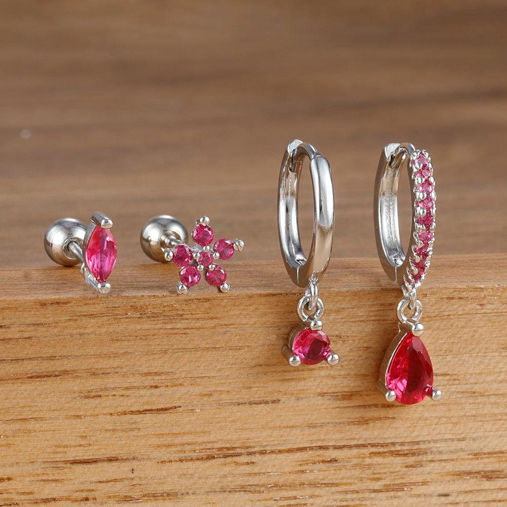 4PCS New Design Stainless Steel Water Drop Cubic Zirconia Dangle Earrings Set Flowers Horse Eyes Stud Piercing Earring Jewelry