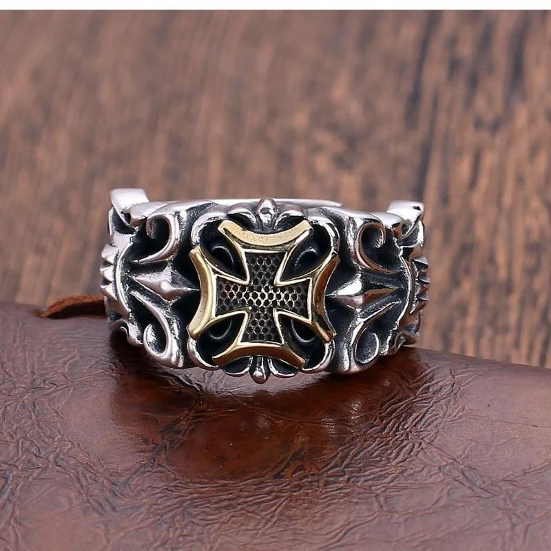 New Punk Large Cross Ring Adjustable Size for Men Gothic Trend Jewelry Street Fashion Retro Accessories