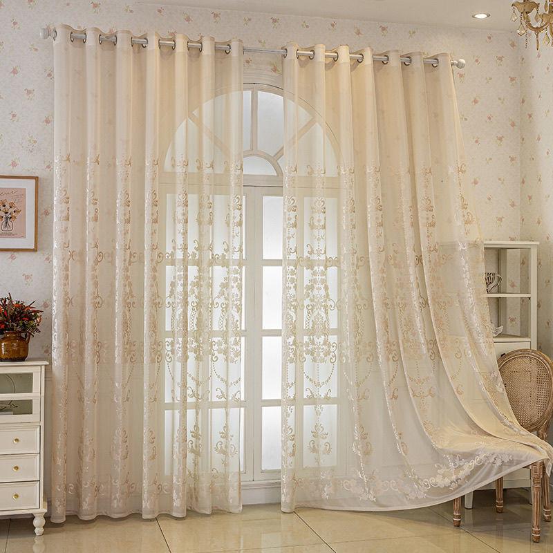 Broderade Skira Gardiner Ljusfiltrerande Spets Fönsterskärm Europeisk Stil för Vardagsrum Sovrum Balkong Burspråksfönster
