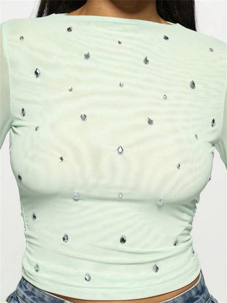 Women's Summer Casual Semi-Sheer Printed Slim-Fit Long-Sleeve T-Shirt