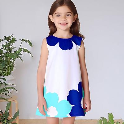 Mädchen Kleid Ärmellos 3D Hellblau Blumen Druck Sommer Frühling Alltag Niedlich Lässig Süß Kinder A Linie Kleid Trägerkleid Schlafen Gute Nacht Kleid