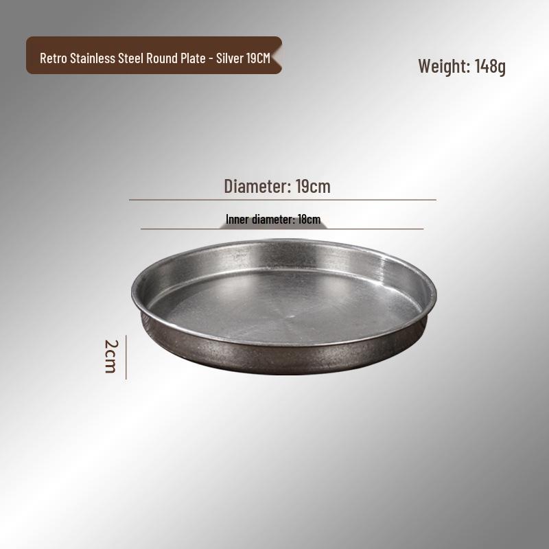 Gold Retro Stainless Steel Round Serving Tray - Thickened Flat Bottom for Steaming and Cold Dishes