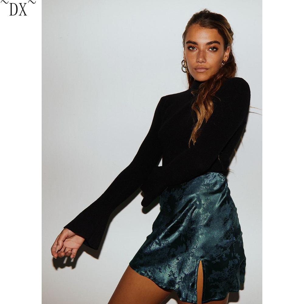 DX~~ Spring and summer women's explosive split short skirt sexy jacquard satin high-waisted zipper skirt women