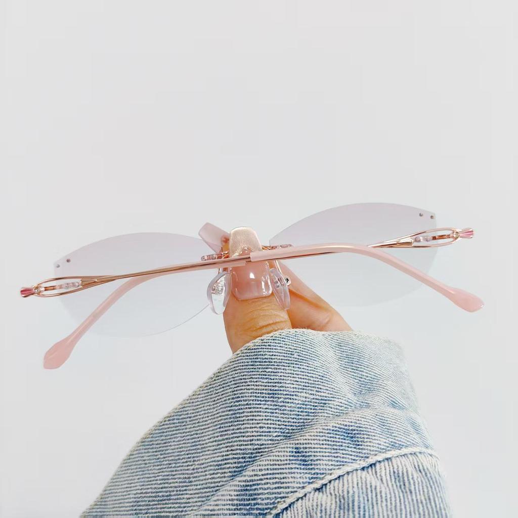 Women's Rimless Rhinestone Eyeglass Frames with Irregular Lenses - Anti-Blue Light & Myopia Reading Glasses