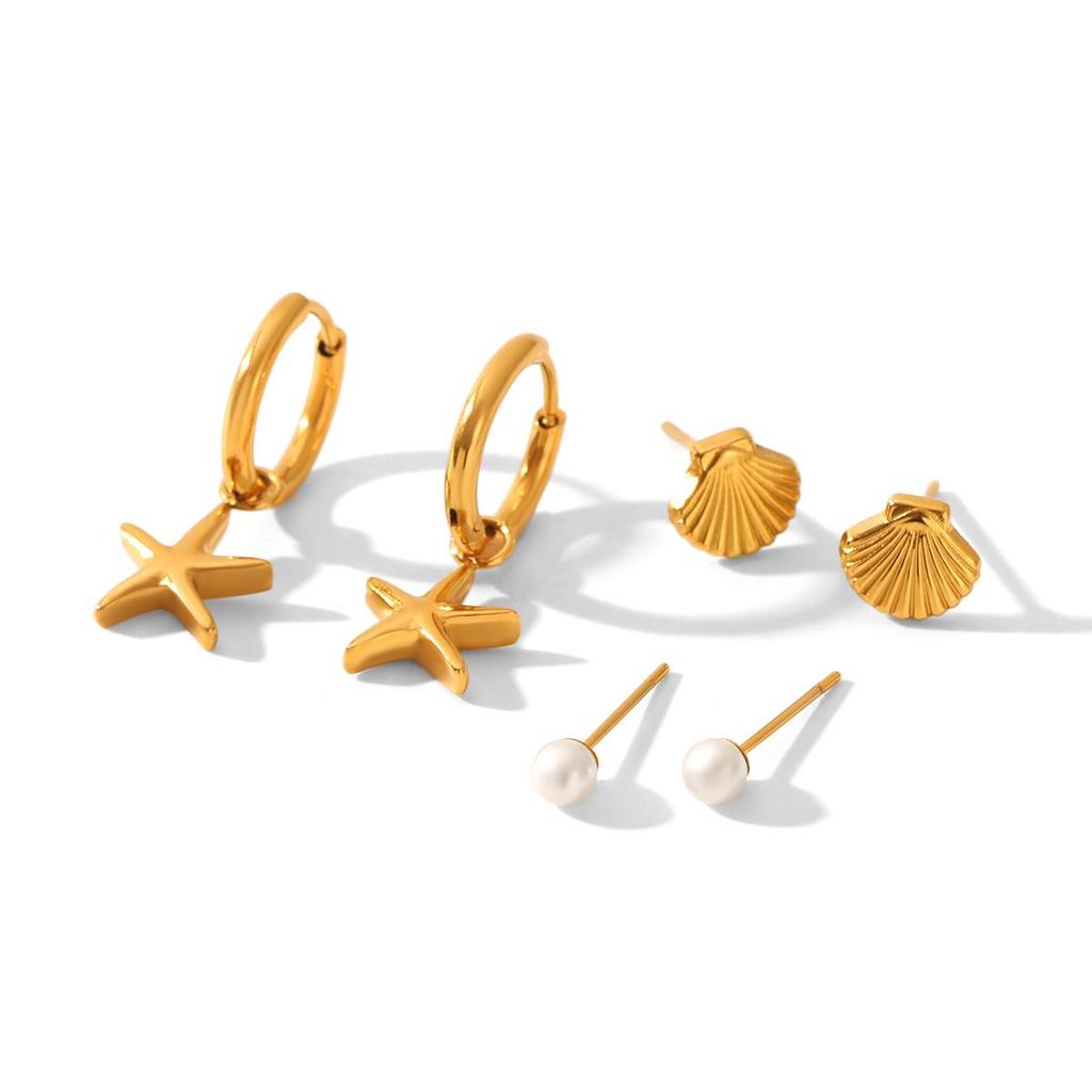 Starfish Pearl and Stainless Steel Earrings Set: Luxury Titanium Steel Earrings for Women