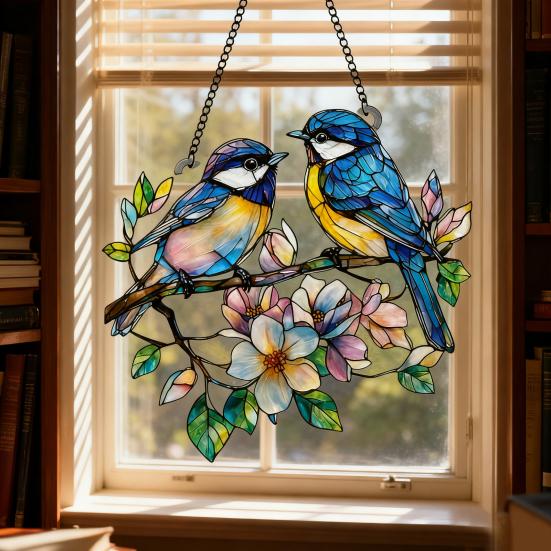 Colorful Bird Acrylic Hanging Decoration Indoor Outdoor Garden Yard Window Wall