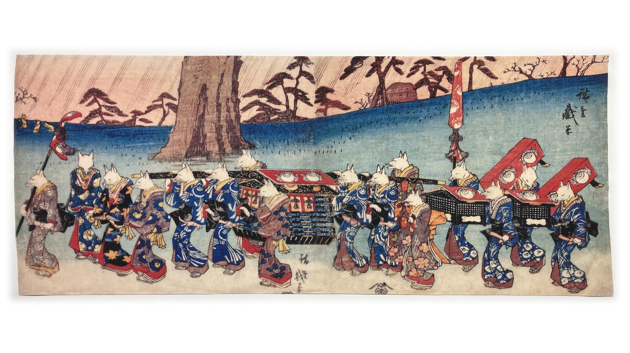 

hand towel from the past and Utagawa the Eastern The Wedding Ukiyo-e present, Hiroshige, Asukayama, Capital, Ojimichi, Fox s бежевий