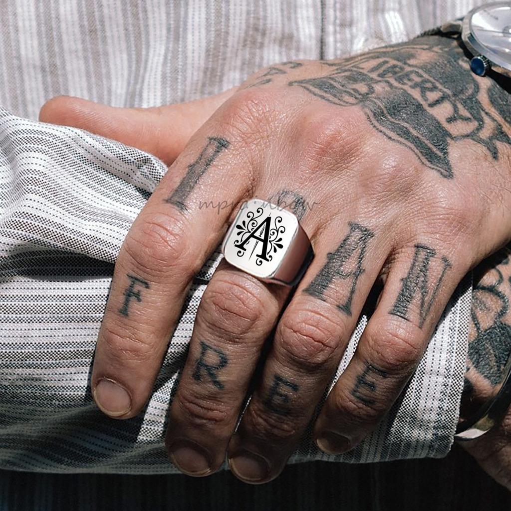 Herrenring, Sigent-Ringe, Alphabet-Ring aus Edelstahl für Herren, Vatertagsgeschenk