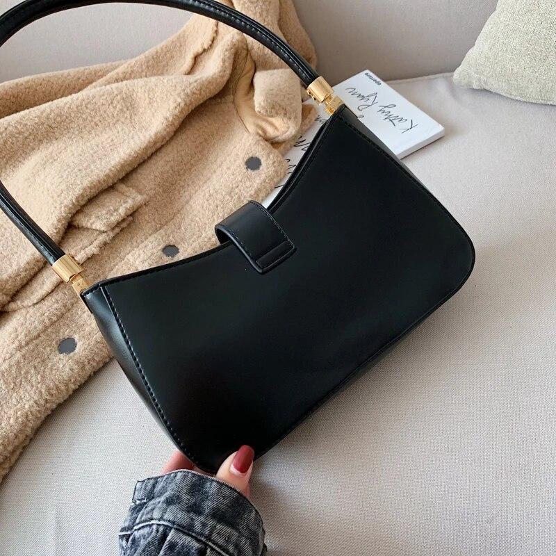 Shoulder Bags For Women Solid Color PU Leather 2024 Trend Lock Handbags Small Purse Hand Lady Designer Zipper Clutch