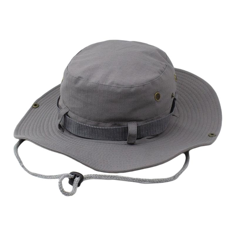 Outdoor Sun Protecting Hat Adjustable Chin Cord Cotton Bucket Hat For Fishing Gardening Travel Unisex