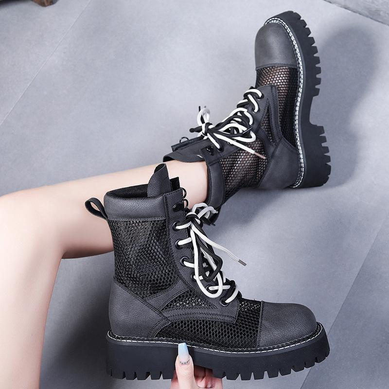 Women's Summer Thin Boots 2025 New Leather Short Boots Breathable Mesh Boots Children's Hollow Mesh Boots Summer