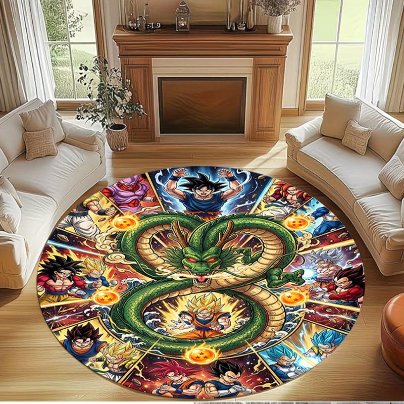 Dragon Ball Print Round Rug, Washable Floor Carpet, For Entryway Dorm Laundry Room Office Study, Home Decor Birthday Christmas Gift