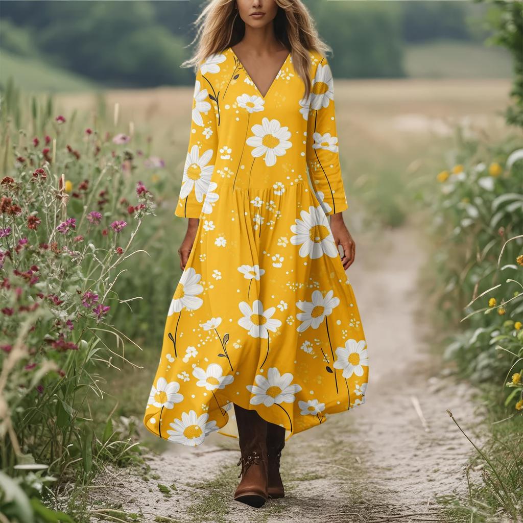 Women's Casual And Fashionable Round-neck Long Sleeve Mid Length Dress