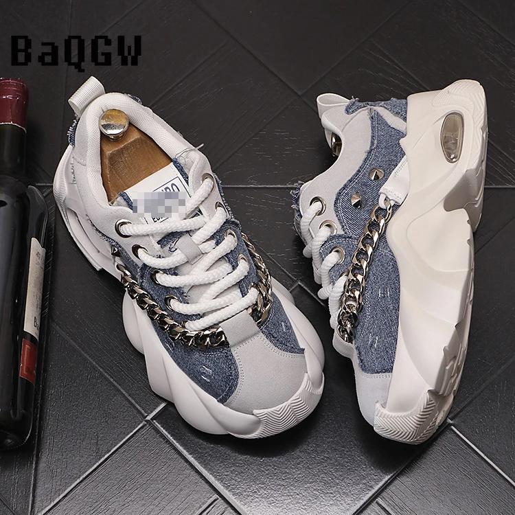 Couple Sport Shoes for Women/Men's Casual Thick Bottom Chain Designe High Quality Running Shoes Waterproof Man Chunky Sneakers