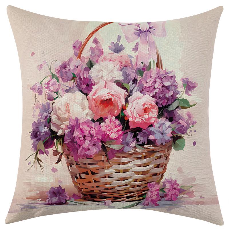 

New Sweet Spring Linen Print Pillowcase Car Sofa Lumbar Pillow Cushion 45 * 45 separate pillow cover