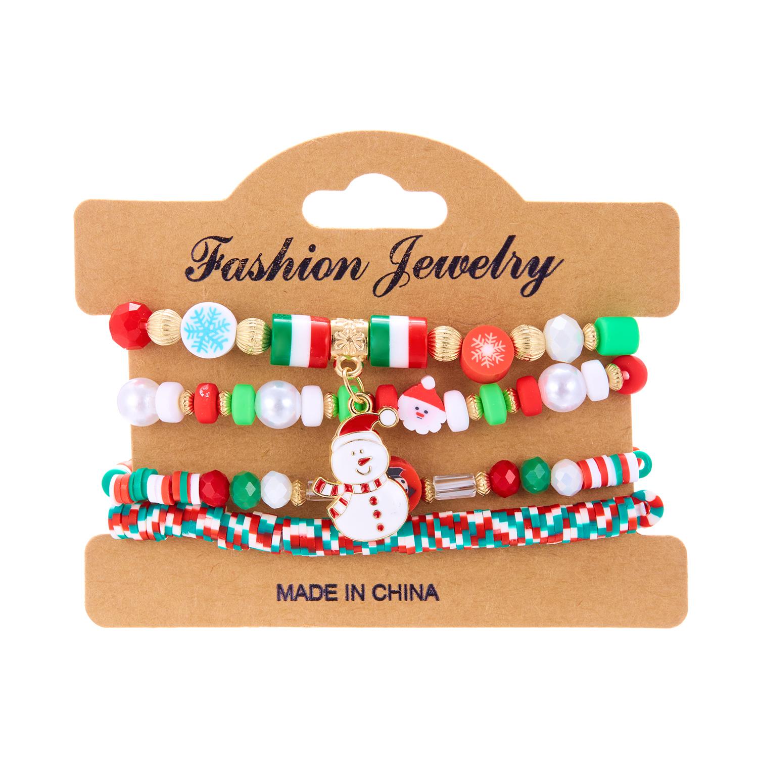 

4pcs/set Christmas Series Beaded Bracelet Santa Claus Snowman Snowflake Elk Elastic Beads Bangles Girl Xmas New Year Charm Gifts