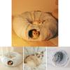 Elegant Grey And Patterned Cat Bed Tunnel Soft Plush Material Cozy Foldable Nest Perfect For Winter Use