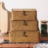 Flat Seagrass Storage Bins With Lid Wicker Woven Storage Basket Household Sundries Storage Organizer For Shelf, Closet, Bedroom