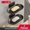 2Pcs Self Adhesive Soap Drain Box Punch-Free Soap Dish Holder Soap Storage Tray  Household