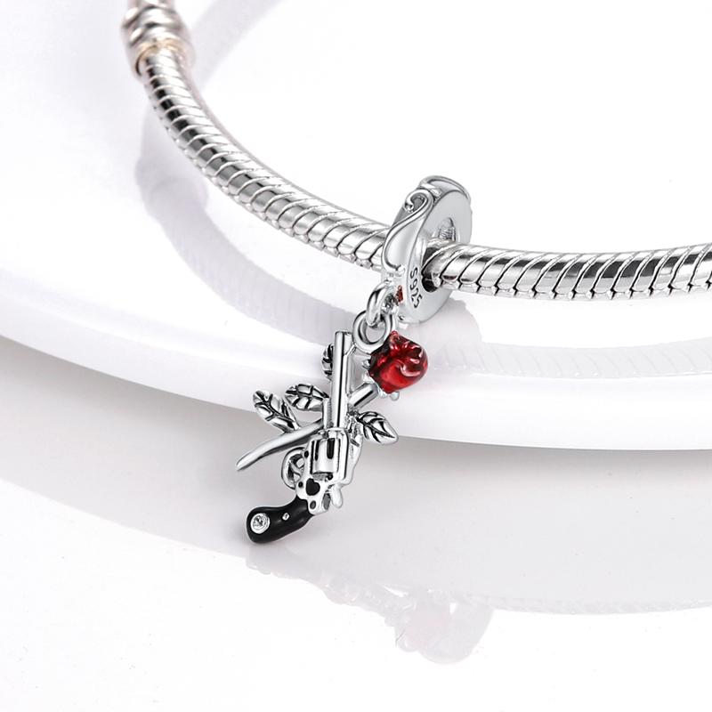 Charms Plata Bounty Hunter Rose And Revolver Pendants Fit Original Bracelets Charms For Women Jewelry Diy Making Gifts