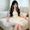 French gentle wind great-looking polka dot splicing waist fluffy mesh skirt design dress summer