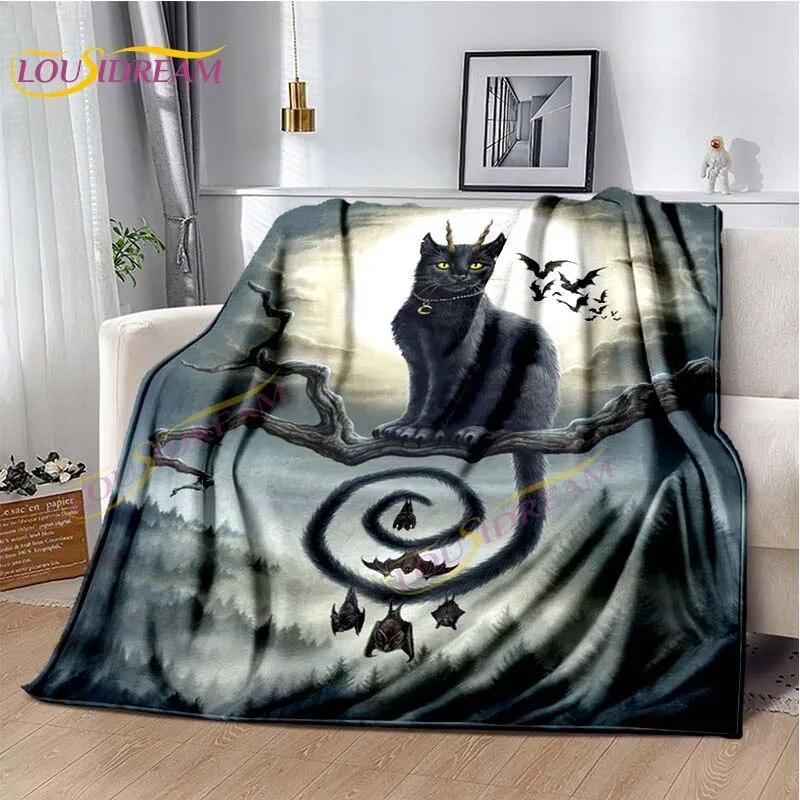Tarot Black Cat Flannel Throw Blanket Super Soft Cozy Lightweight Kids Adults Halloween Gift for Home Sofa Bed Decoration Gift